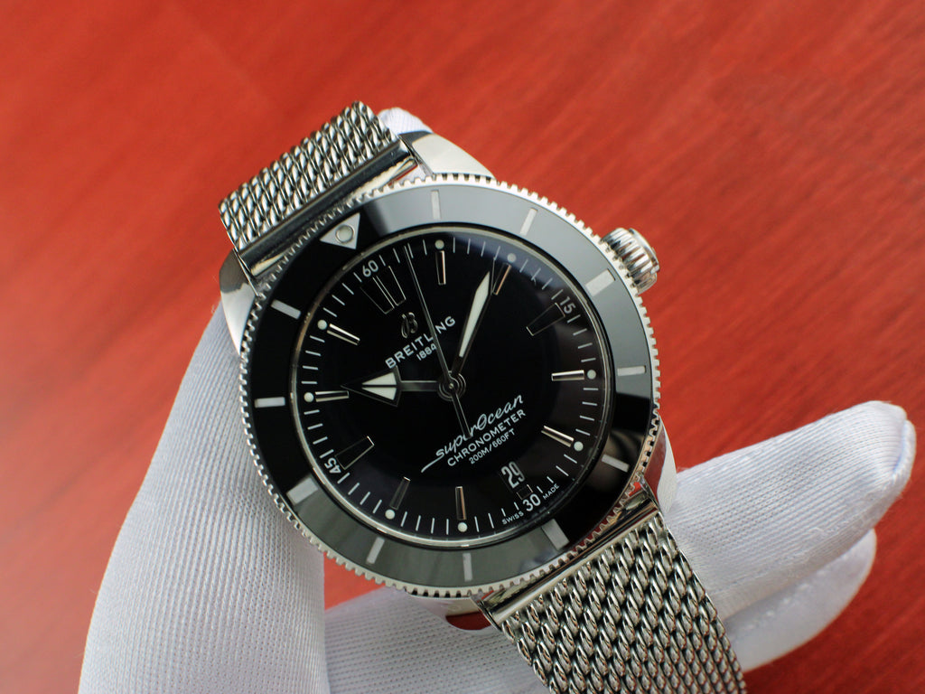 Breitling SuperOcean Heritage 44mm AB2030 Stainless Black Watch Box & Papers