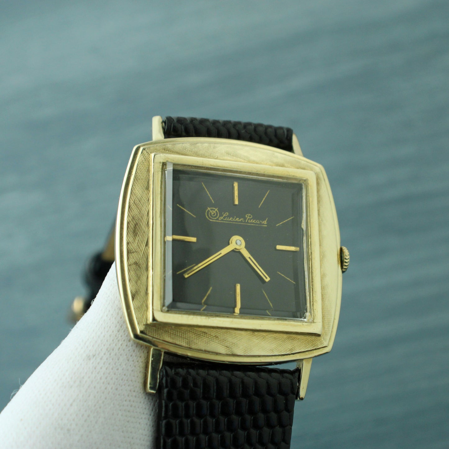 Lucien Piccard Black Dial 14k Gold Case