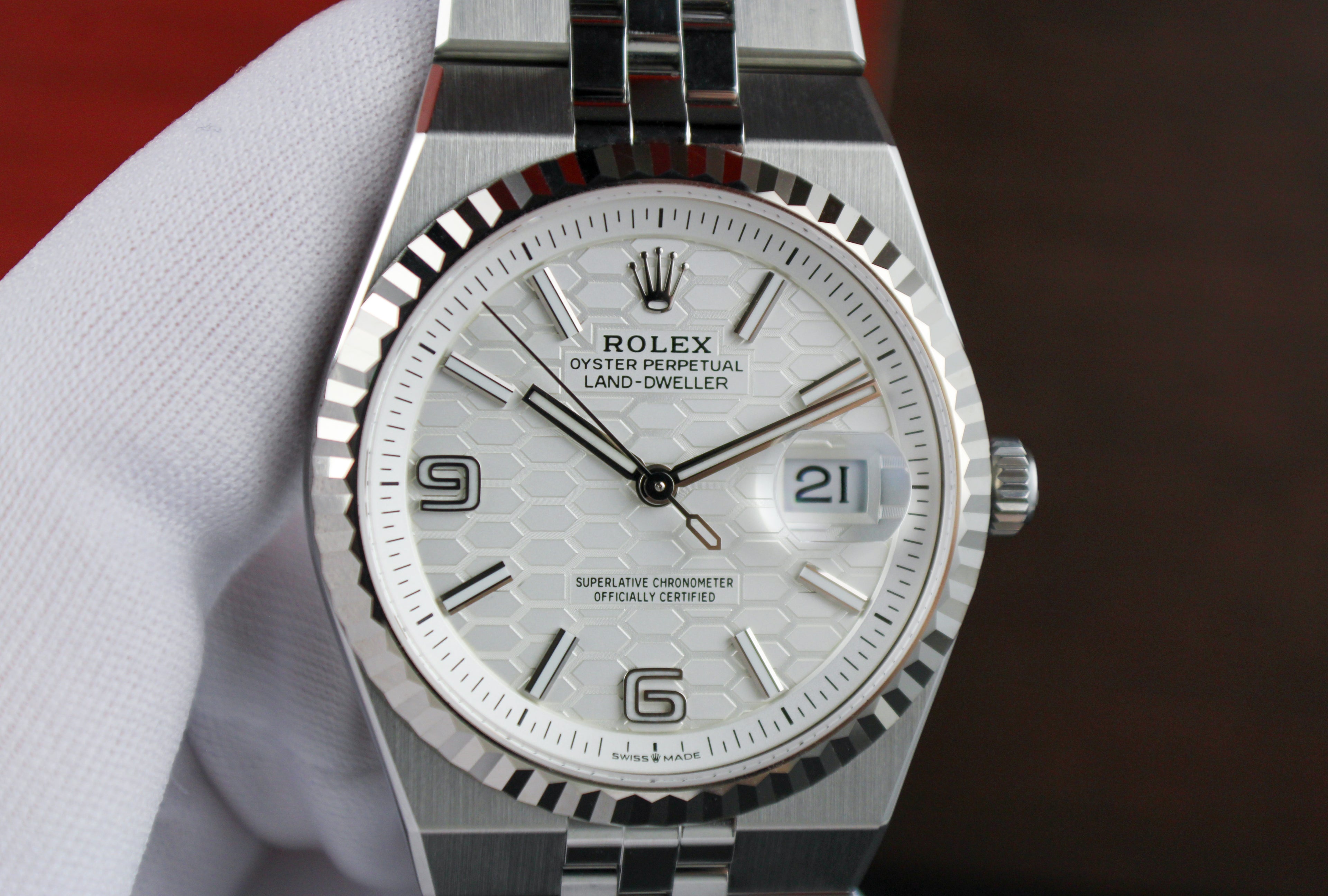 Rolex Land-Dweller 127234 JUNE 2026 Steel Honeycomb White Dial 36mm Complete Set
