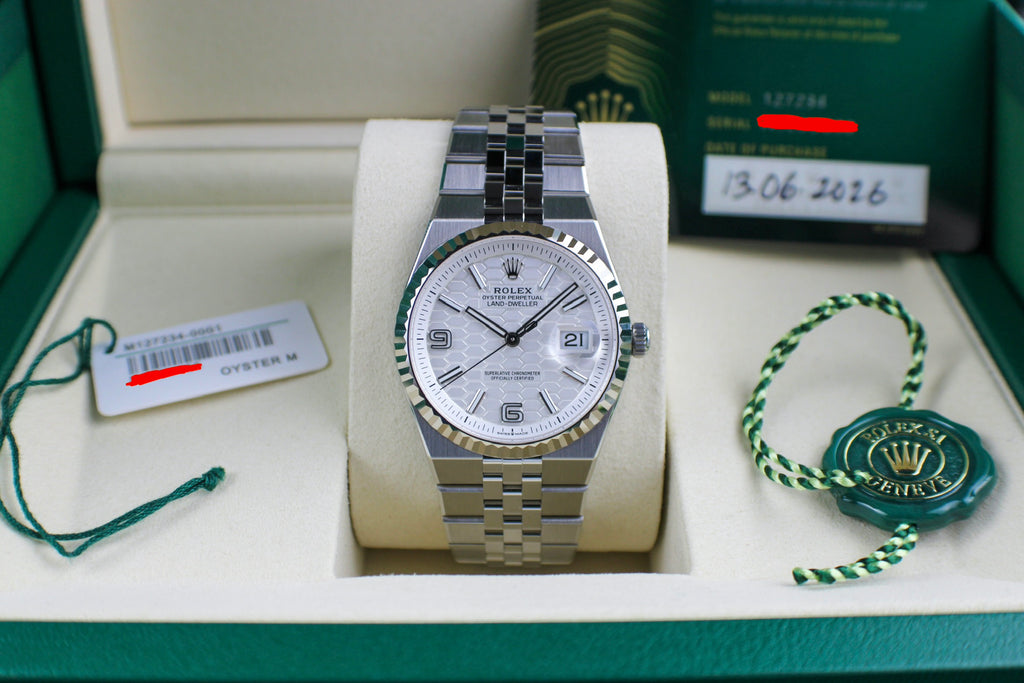 Rolex Land-Dweller 127234 JUNE 2026 Steel Honeycomb White Dial 36mm Complete Set
