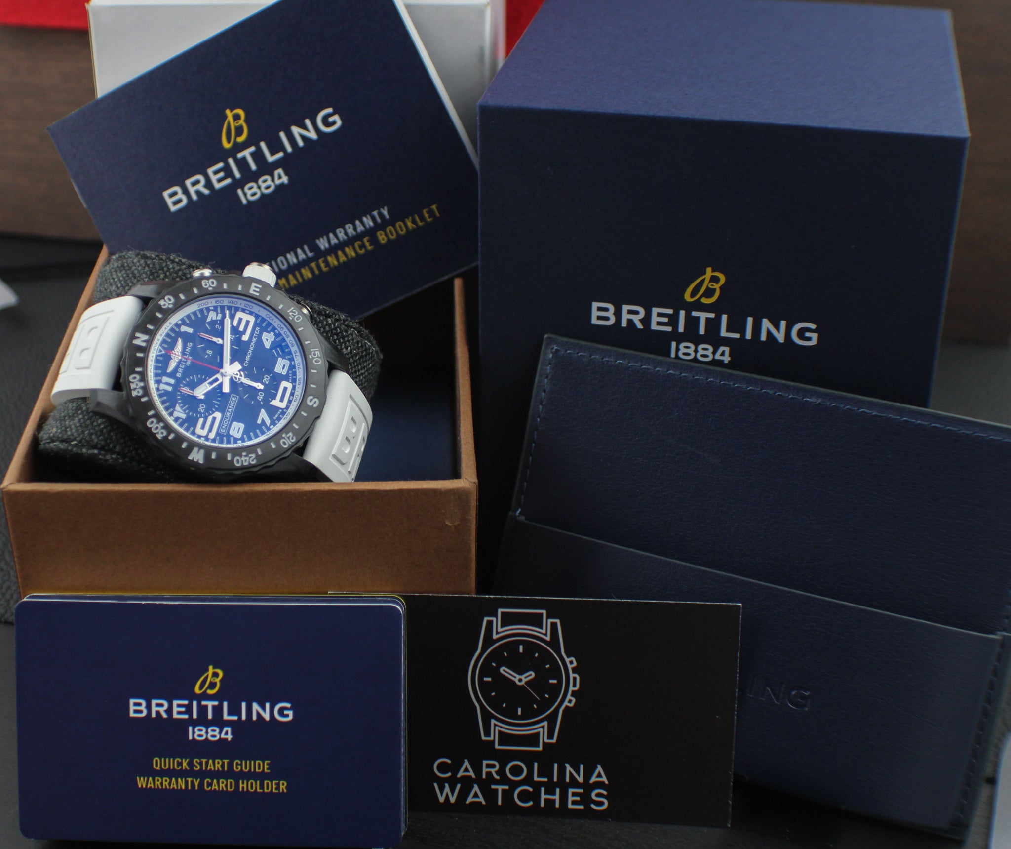 Breitling Endurance Pro 44mm X82310 Box & Papers Black Dial White Rubber Strap