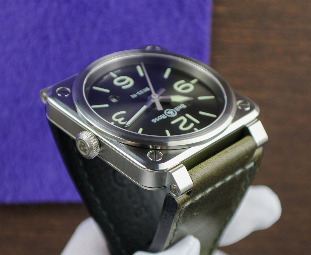 Bell & Ross BR03-92 Grey Lum Automatic Steel Box & Papers 3 Extra Straps