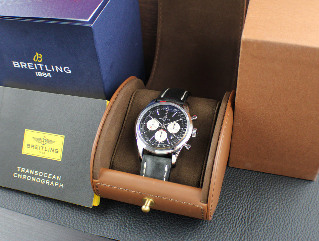 Breitling Transocean AB0152 Stainless Steel Chronograph Box 43mm Black White Red
