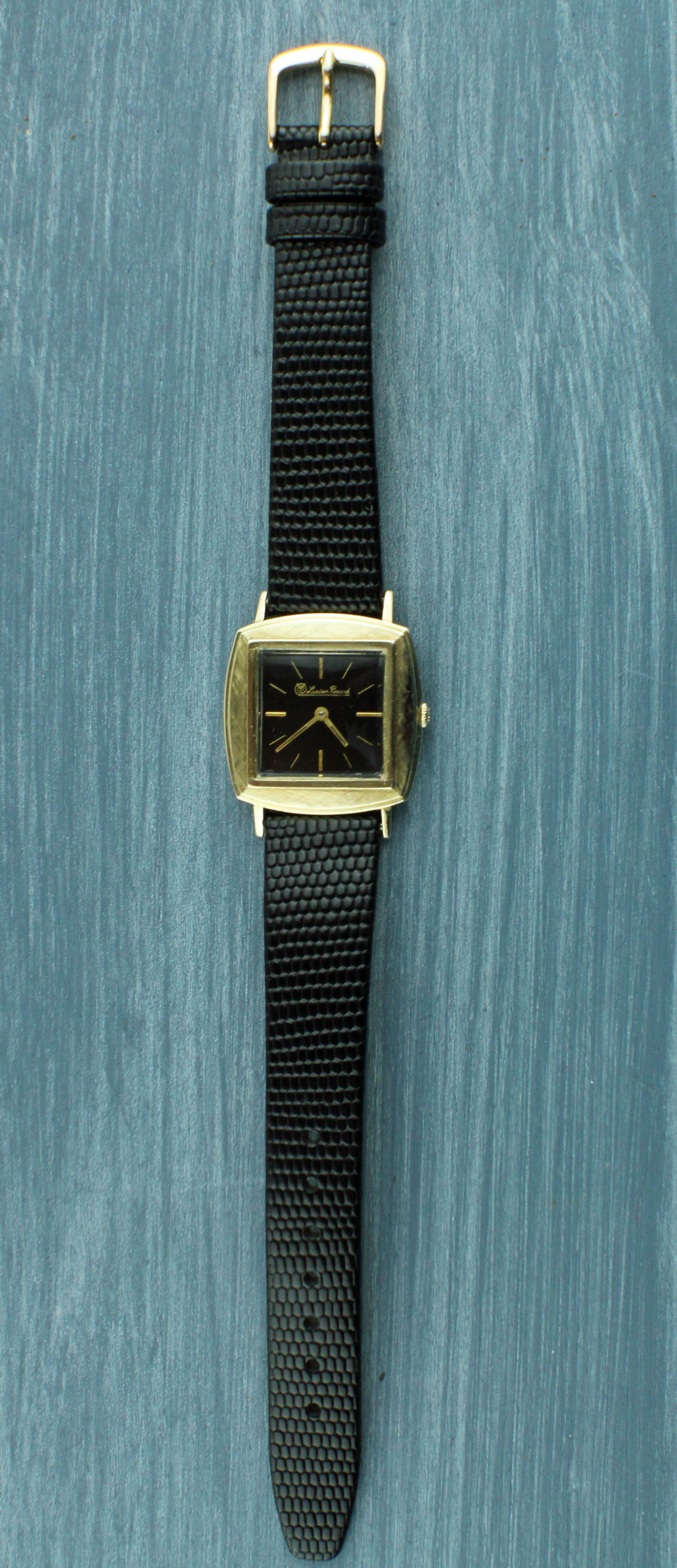 Lucien Piccard Black Dial 14k Gold Case