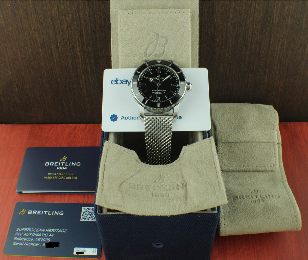 Breitling SuperOcean Heritage 44mm AB2030 Stainless Black Watch Box & Papers