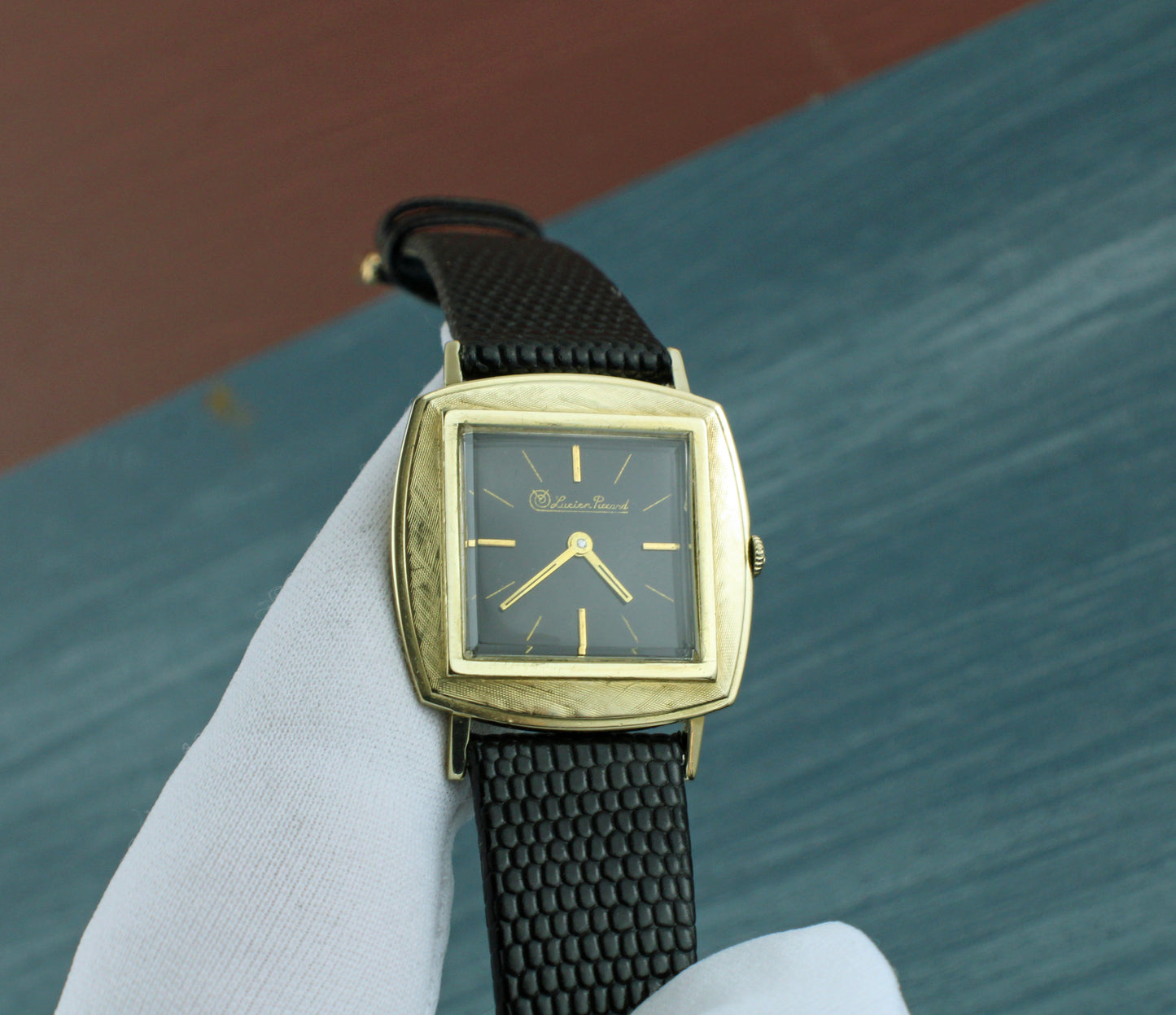 Lucien Piccard Black Dial 14k Gold Case