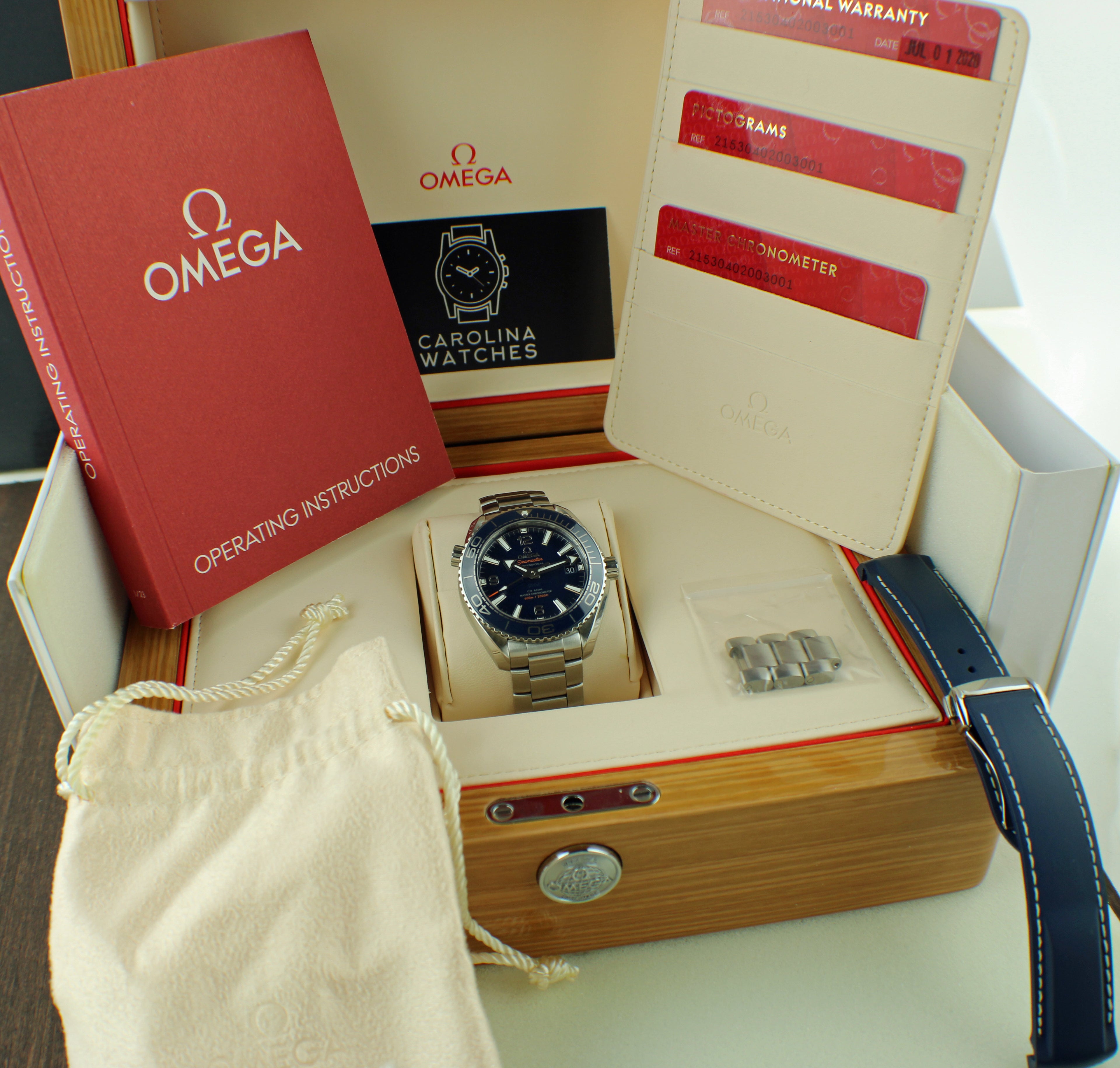 OMEGA Seamaster Planet Ocean 600M 215.30.40.20.03.001 Blue Dial Box Papers Cards