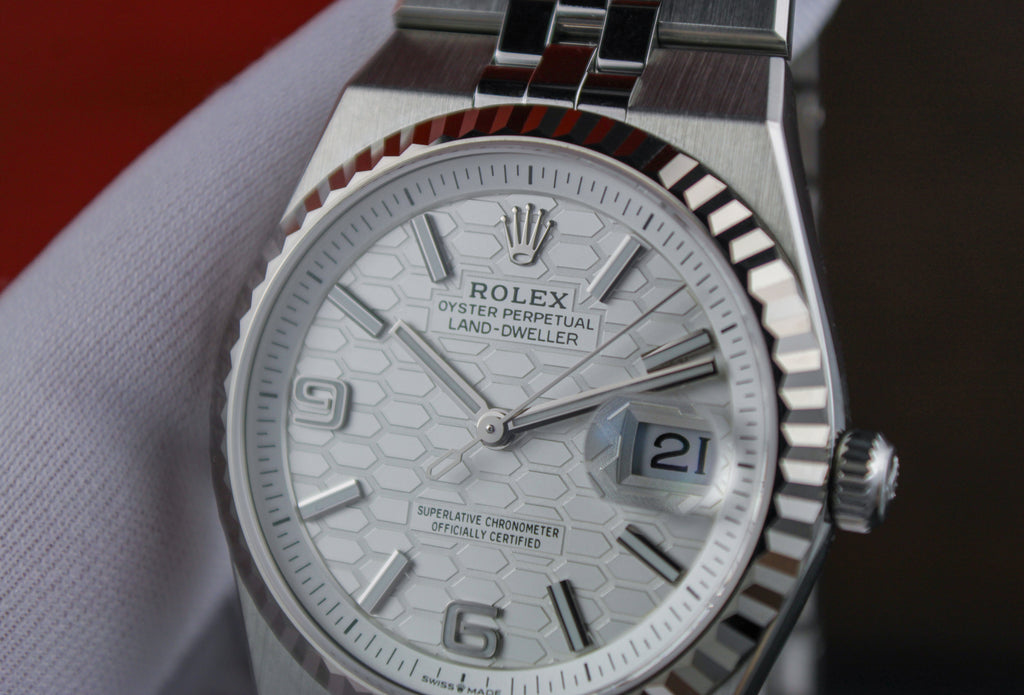Rolex Land-Dweller 127234 JUNE 2026 Steel Honeycomb White Dial 36mm Complete Set