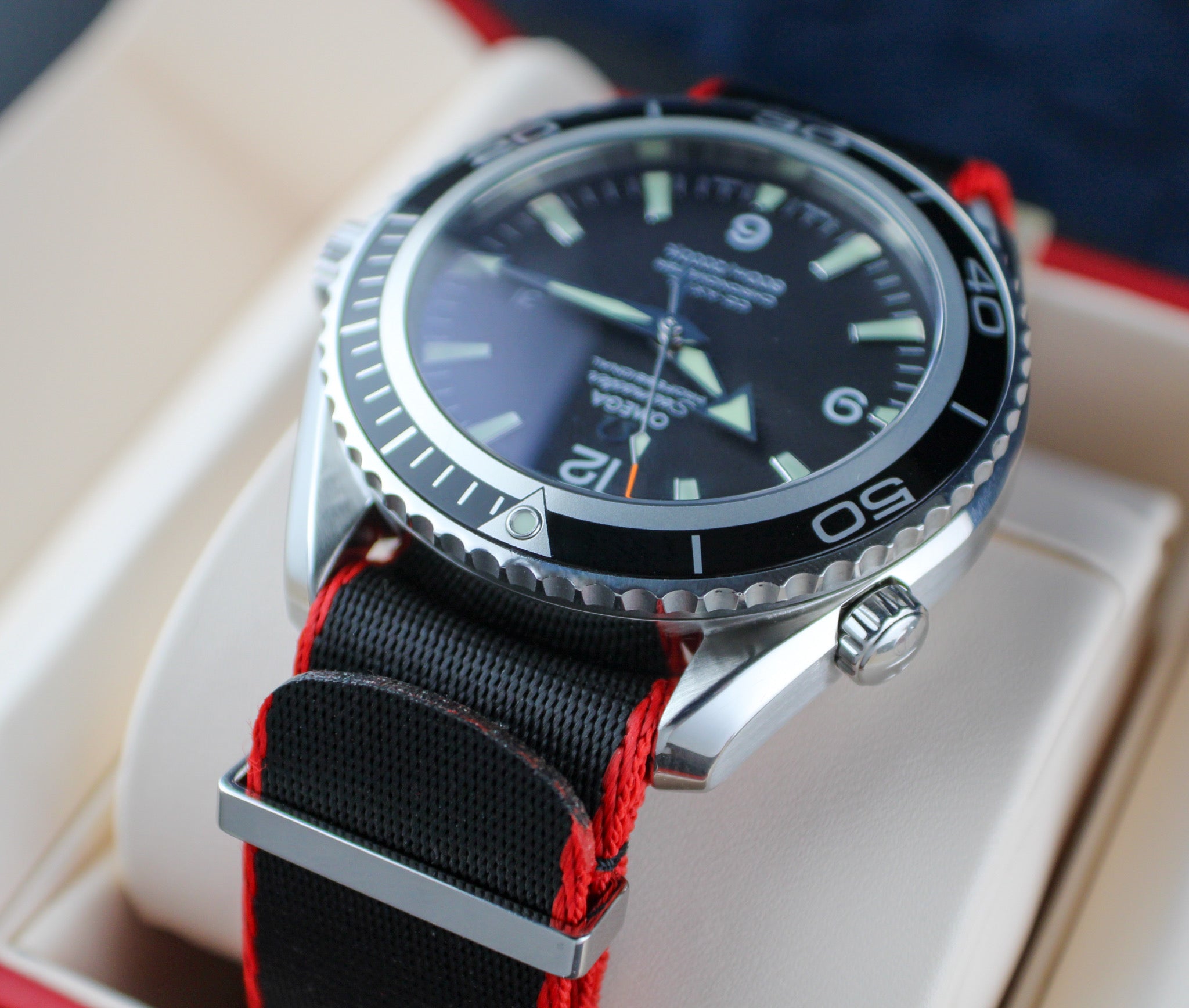 OMEGA Seamaster Planet Ocean 600M 2200.50.00 New OEM NATO Strap Box