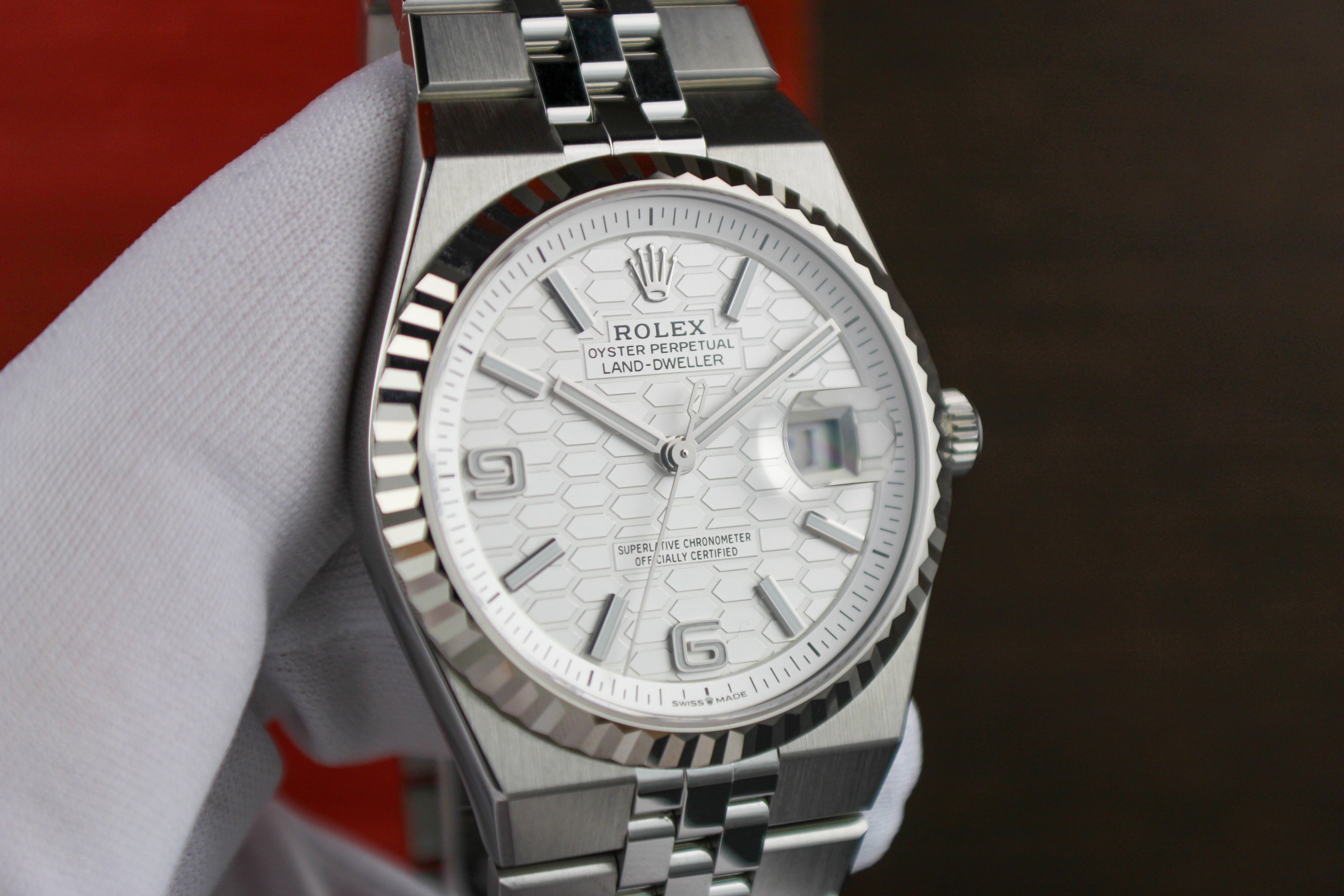 Rolex Land-Dweller 127234 JUNE 2026 Steel Honeycomb White Dial 36mm Complete Set