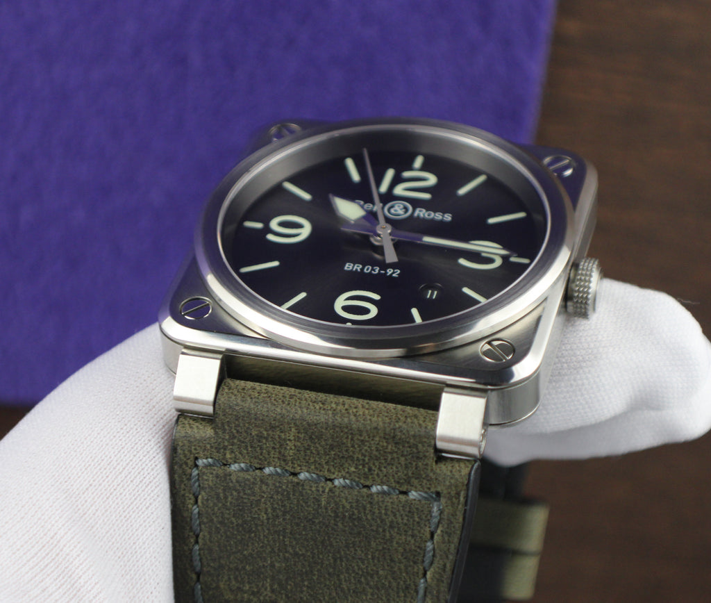 Bell & Ross BR03-92 Grey Lum Automatic Steel Box & Papers 3 Extra Straps