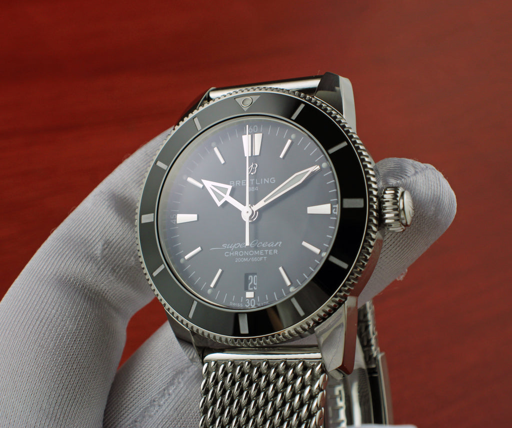 Breitling SuperOcean Heritage 44mm AB2030 Stainless Black Watch Box & Papers