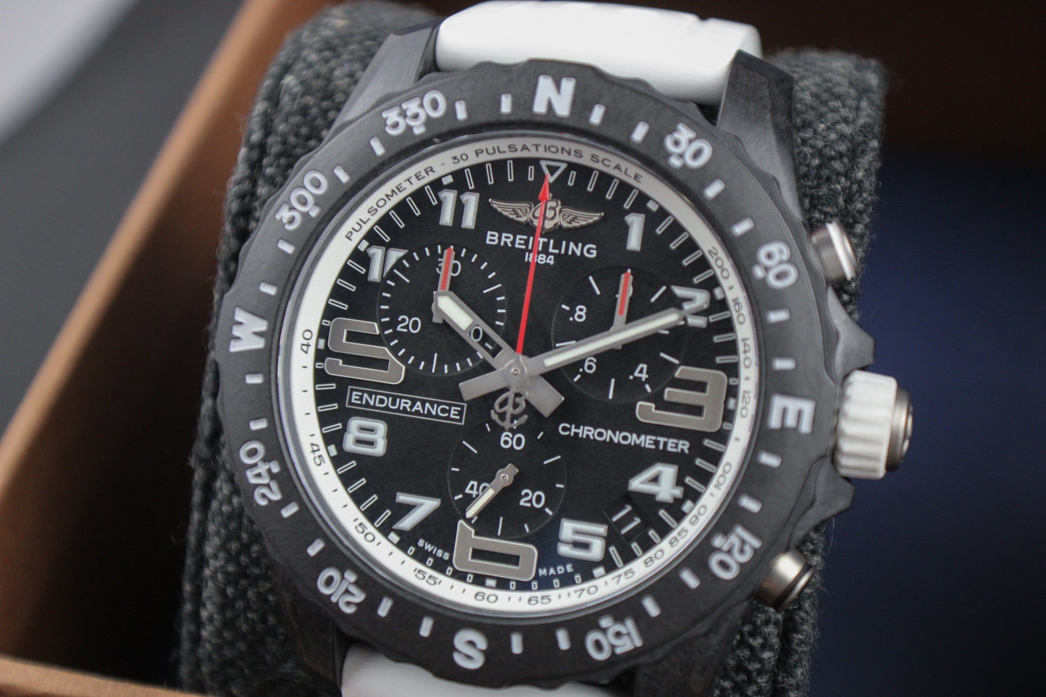 Breitling Endurance Pro 44mm X82310 Box & Papers Black Dial White Rubber Strap