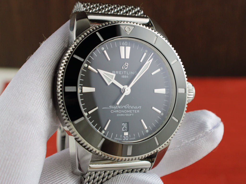 Breitling SuperOcean Heritage 44mm AB2030 Stainless Black Watch Box & Papers