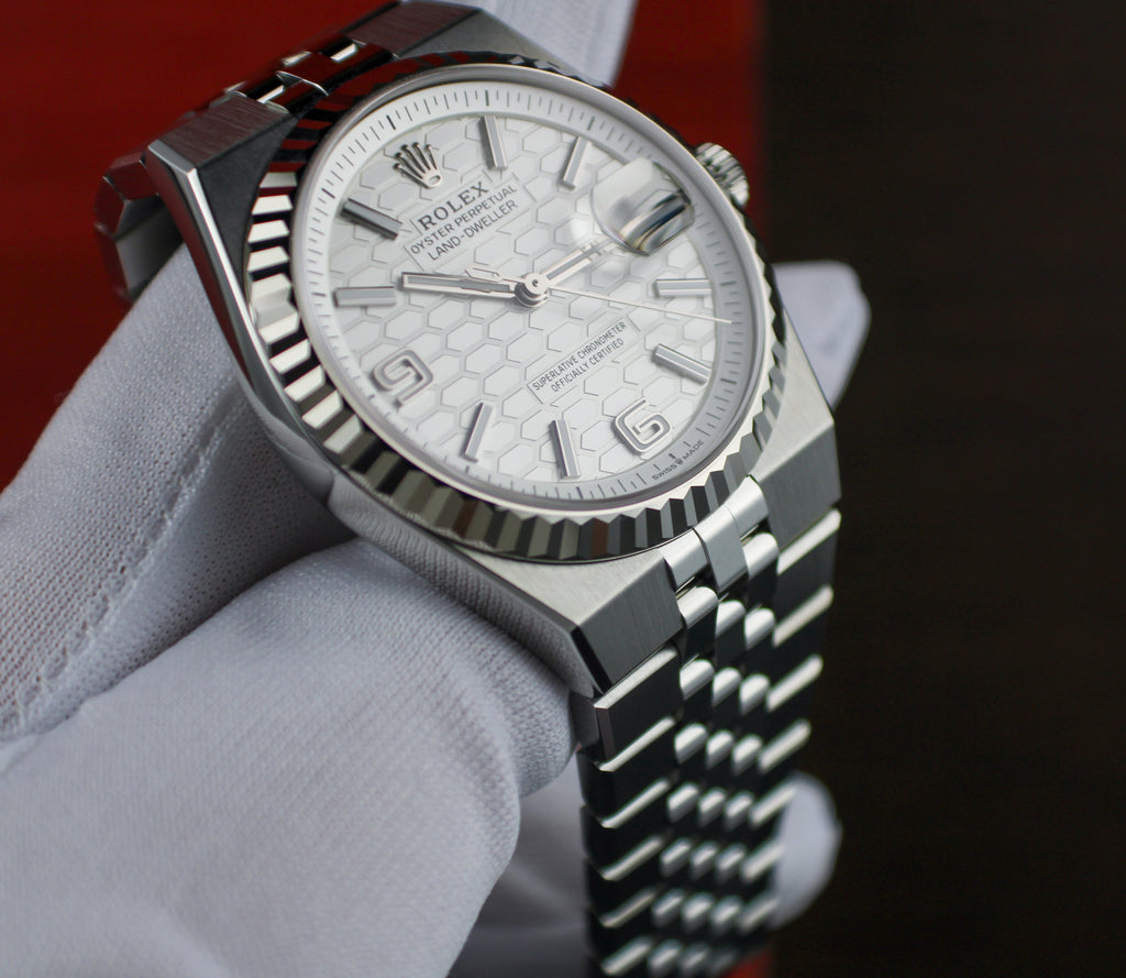 Rolex Land-Dweller 127234 JUNE 2026 Steel Honeycomb White Dial 36mm Complete Set