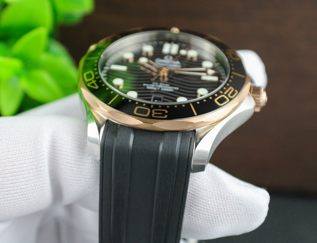 Omega Seamaster Diver 300M 210.22.42.20.01.002 18K Sedna Gold Bezel Box & Papers