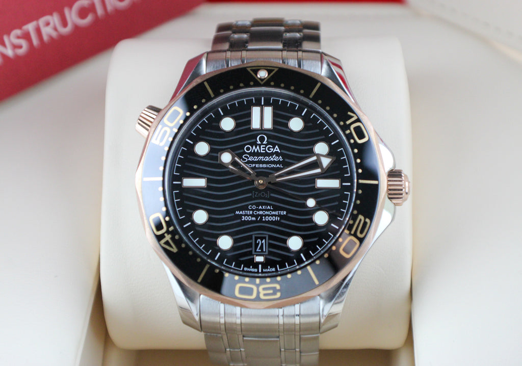 OMEGA Seamaster Diver 300M 210.22.42.20.01.002 18K Sedna Gold Bezel Steel Band