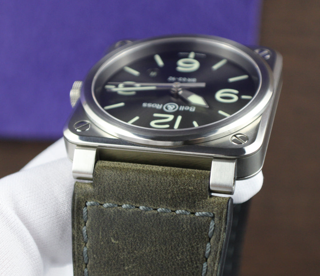 Bell & Ross BR03-92 Grey Lum Automatic Steel Box & Papers 3 Extra Straps
