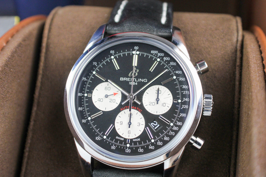 Breitling Transocean AB0152 Stainless Steel Chronograph Box 43mm Black White Red