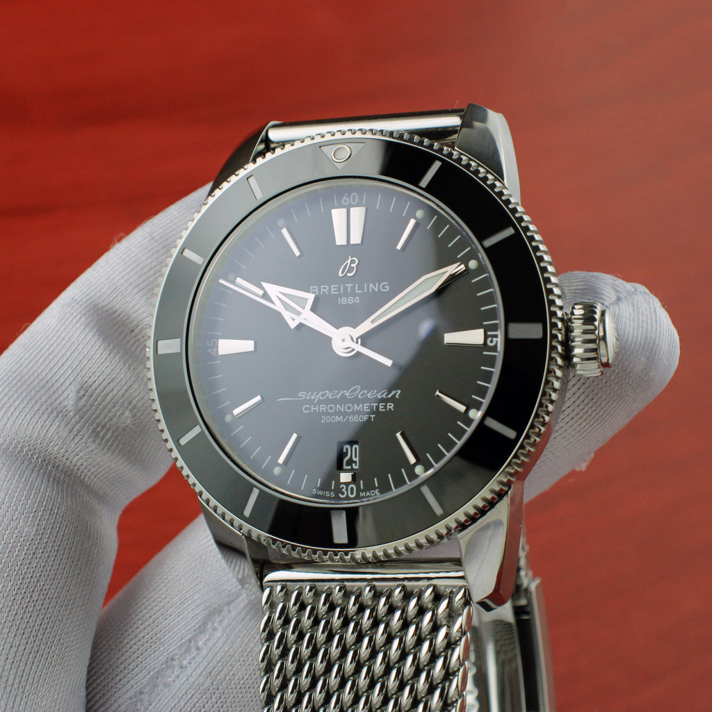 Breitling SuperOcean Heritage 44mm AB2030 Stainless Black Watch Box & Papers