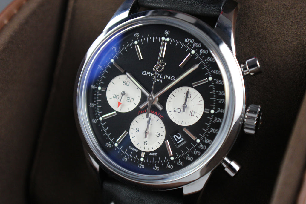 Breitling Transocean AB0152 Stainless Steel Chronograph Box 43mm Black White Red