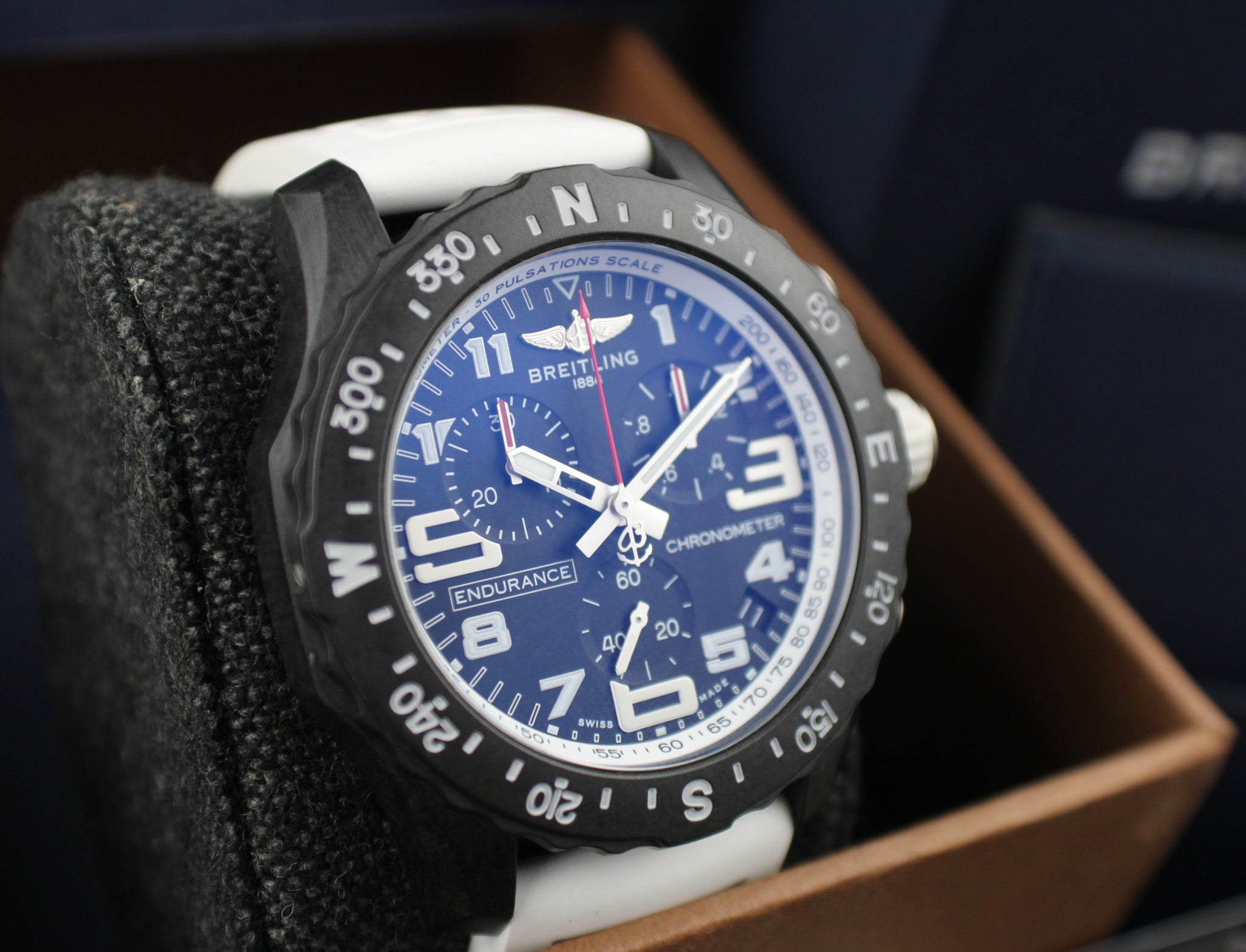Breitling Endurance Pro 44mm X82310 Box & Papers Black Dial White Rubber Strap