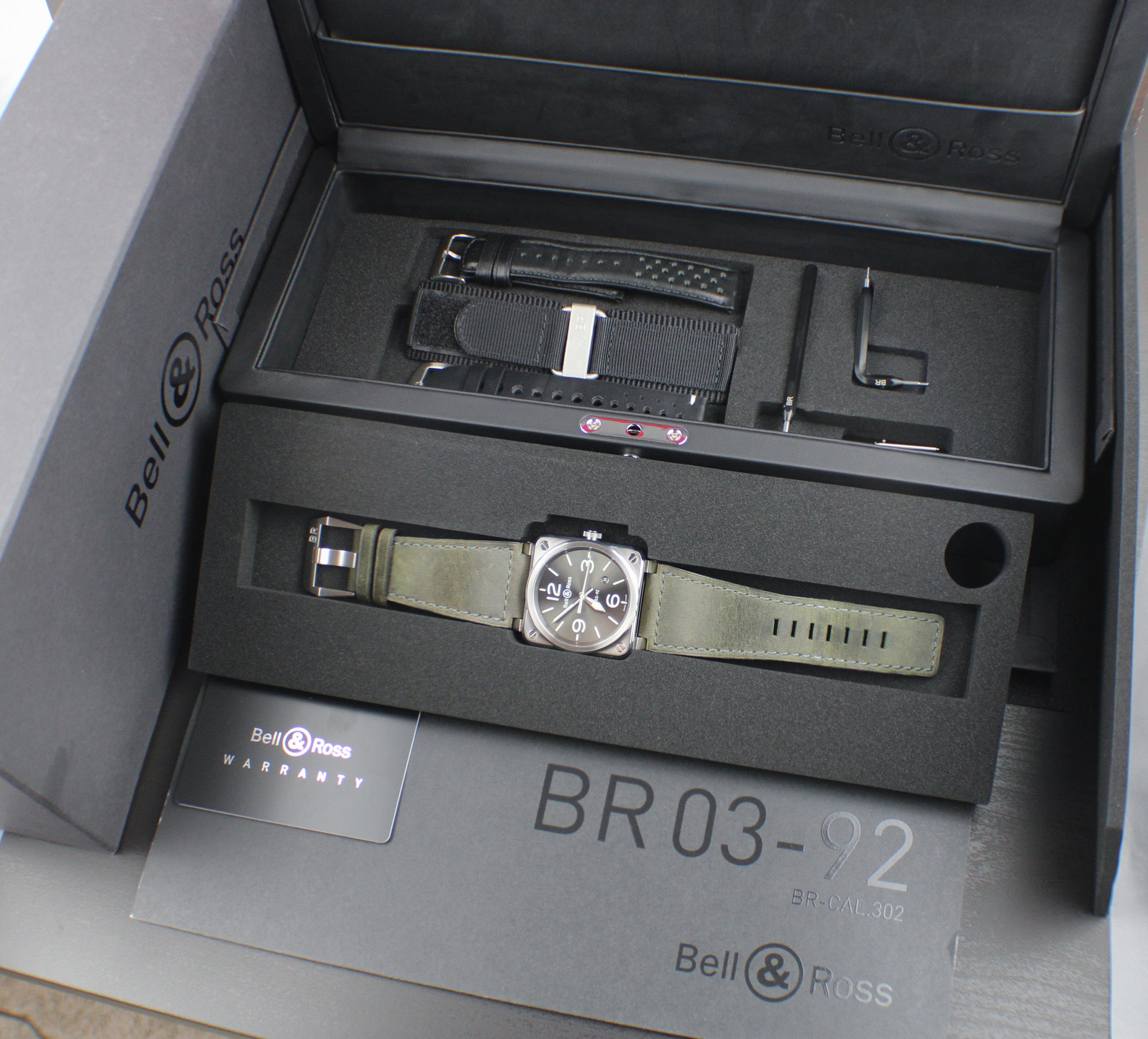 Bell & Ross BR03-92 Grey Lum Automatic Steel Box & Papers 3 Extra Straps