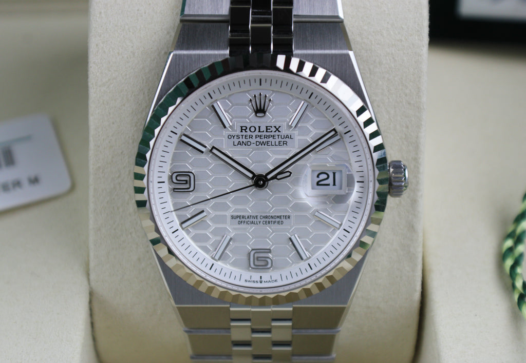 Rolex Land-Dweller 127234 JUNE 2026 Steel Honeycomb White Dial 36mm Complete Set