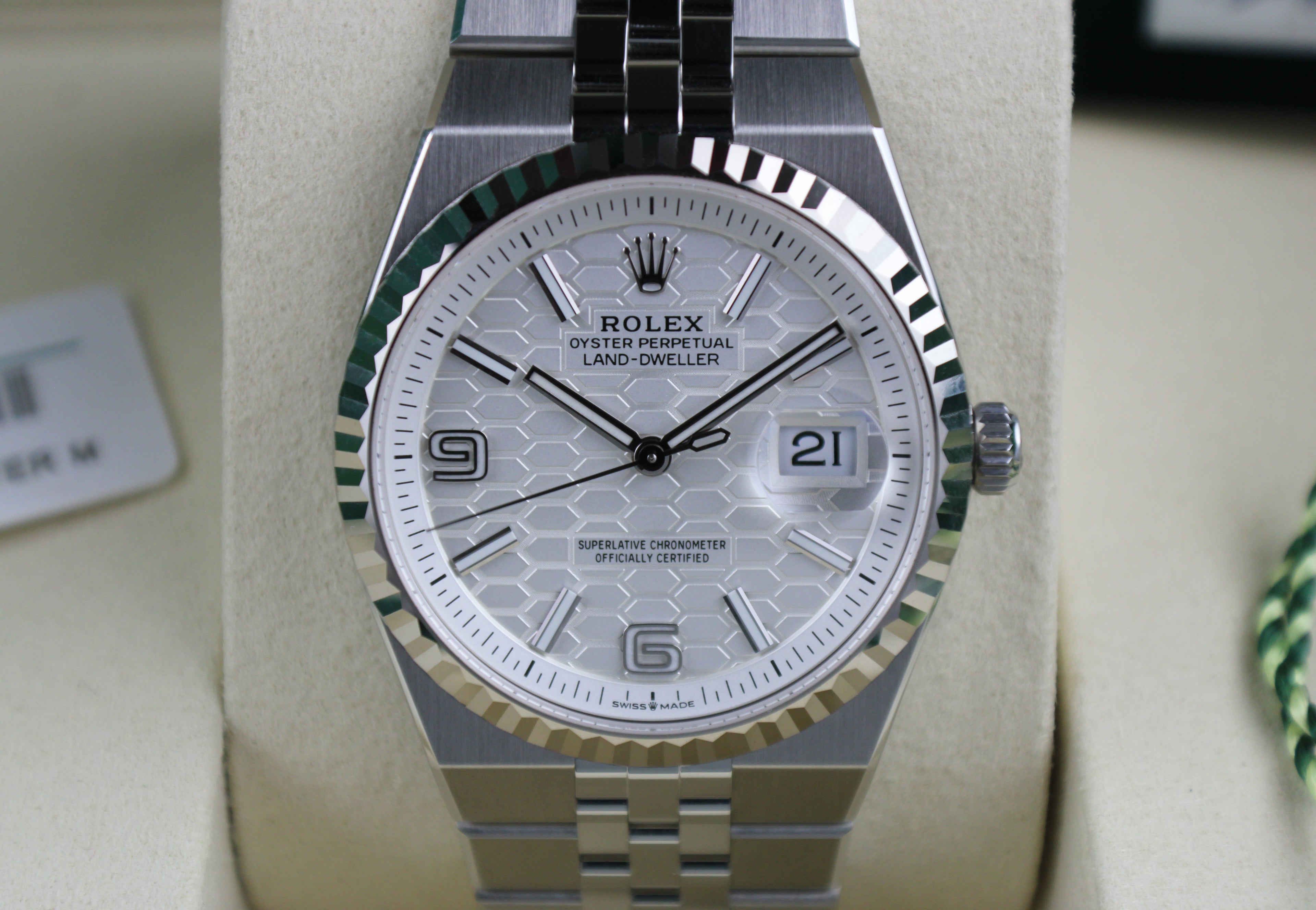 Rolex Land-Dweller 127234 JUNE 2026 Steel Honeycomb White Dial 36mm Complete Set
