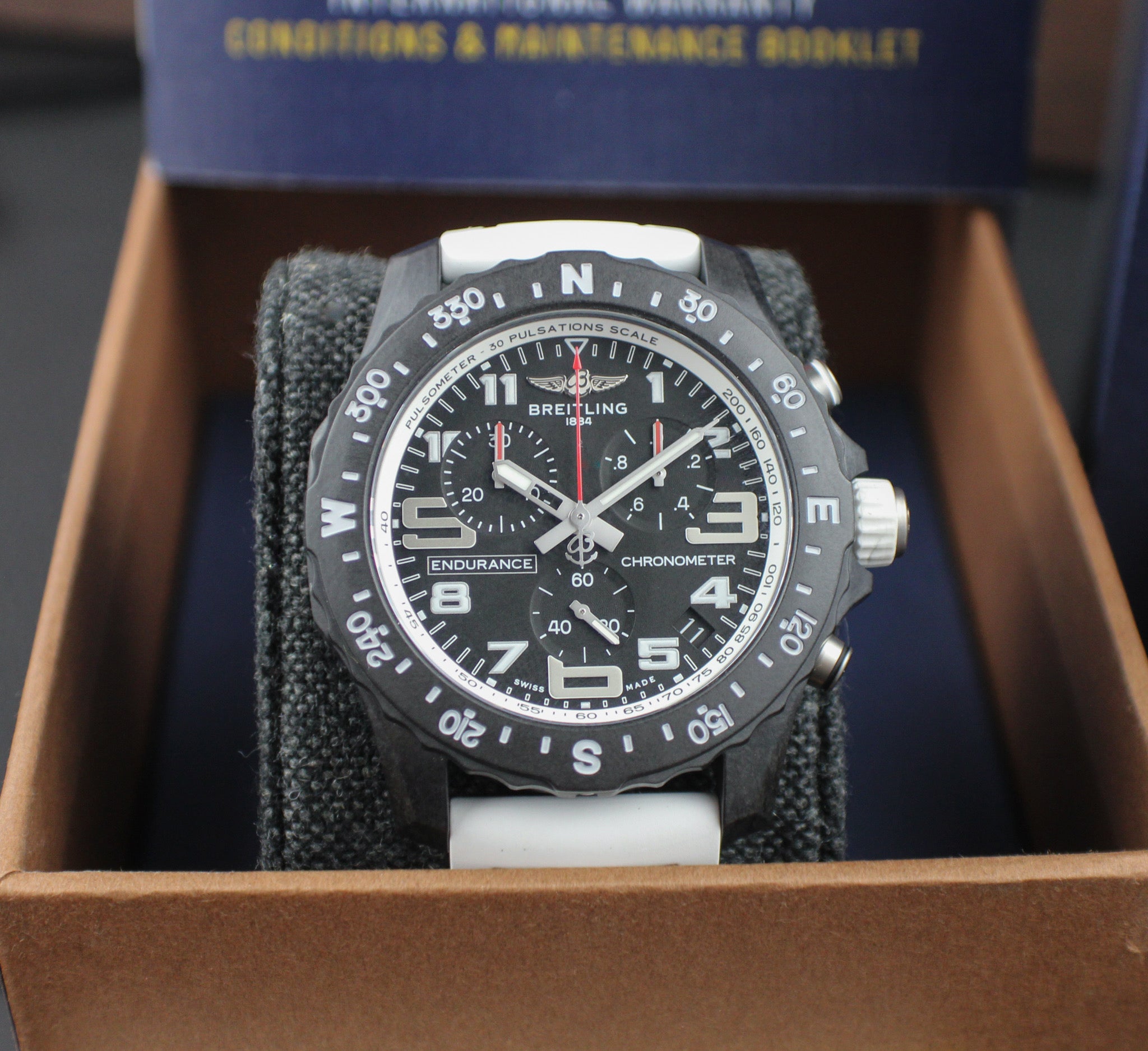 Breitling Endurance Pro 44mm X82310 Box & Papers Black Dial White Rubber Strap