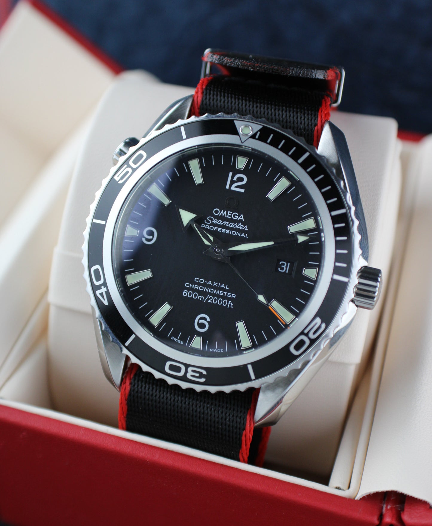 OMEGA Seamaster Planet Ocean 600M 2200.50.00 New OEM NATO Strap Box