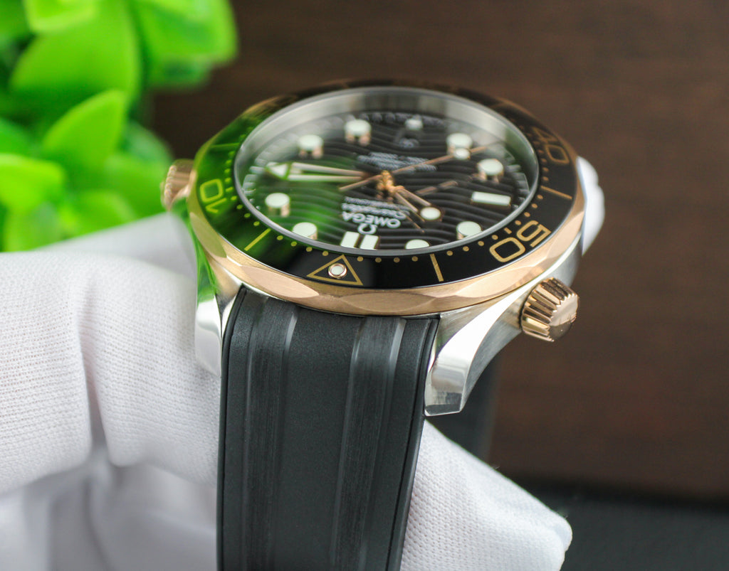 Omega Seamaster Diver 300M 210.22.42.20.01.002 18K Sedna Gold Bezel Box & Papers