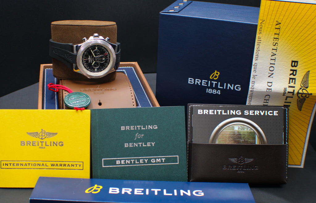 Breitling Bentley GMT Stainless Steel 49mm Box & Papers A4736212 Rubber