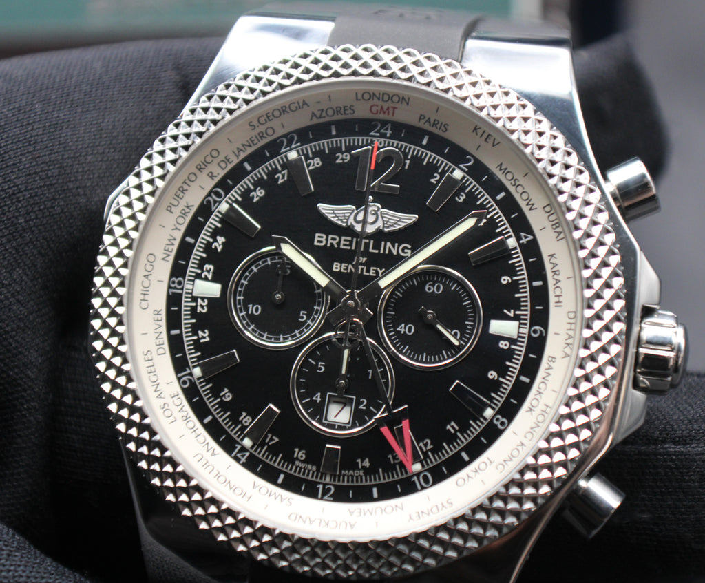 Breitling Bentley GMT Stainless Steel 49mm Box & Papers A4736212 Rubber