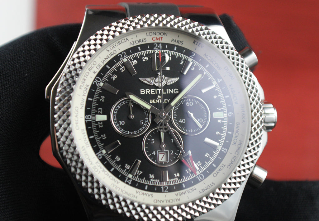Breitling Bentley GMT Stainless Steel 49mm Box & Papers A4736212 Rubber